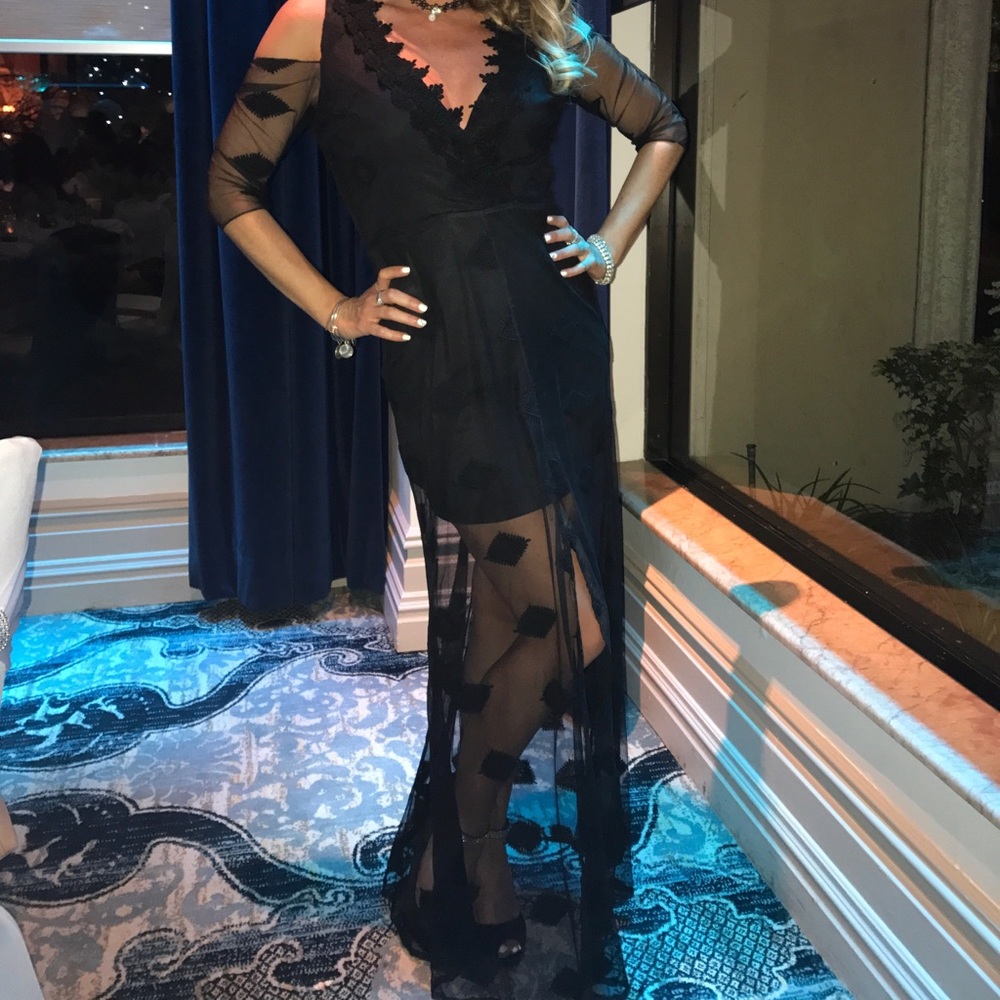 Black Cold Shoulder gown w/ sheer lace overlay